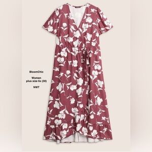 BloomChic Ruffle midi Dress pink & white floral print women plus Size 6x, 30 NWT